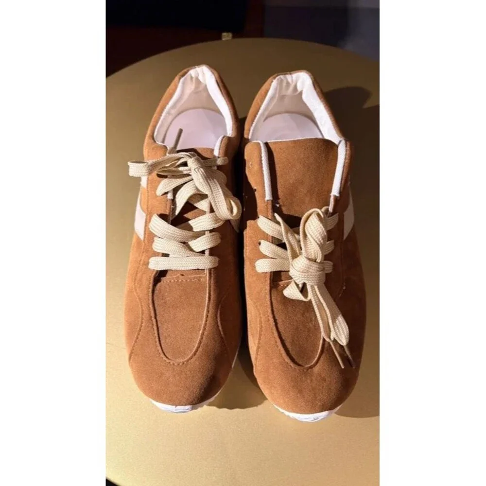 New Brown Faux Suede Sneakers Sz 9